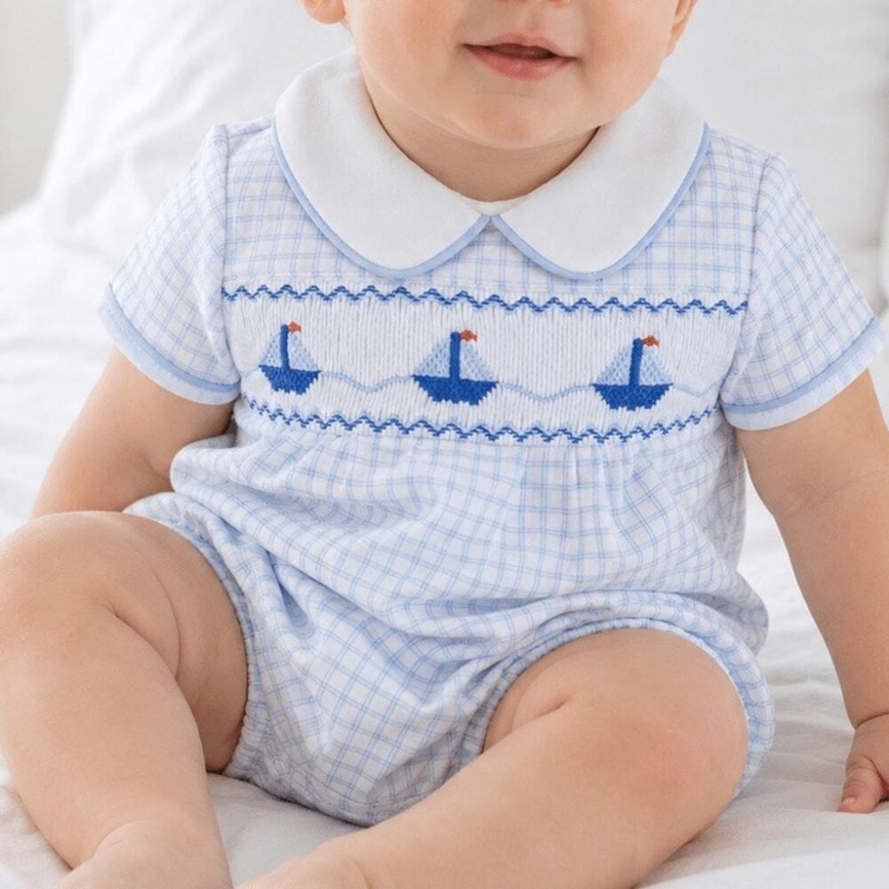 Magnolia Baby (9M) Ahoy Baby Classics Smocked Sailboat Pima Cotton Bubble